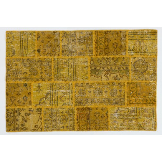 Shades of Yellow Handmade Patchwork Rug, Modern Carpet, Woolen Floor Covering. Custom Turkish Area Rug