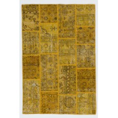Shades of Yellow Handmade Patchwork Rug, Modern Carpet, Woolen Floor Covering. Custom Turkish Area Rug