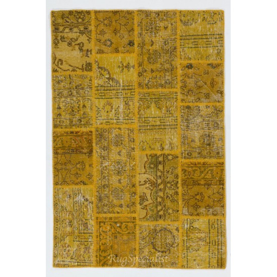 Shades of Yellow Handmade Patchwork Rug, Modern Carpet, Woolen Floor Covering. Custom Turkish Area Rug