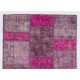 Fuchsia Patchwork Rug Made from Over-Dyed Vintage Carpets Custom Options Av.