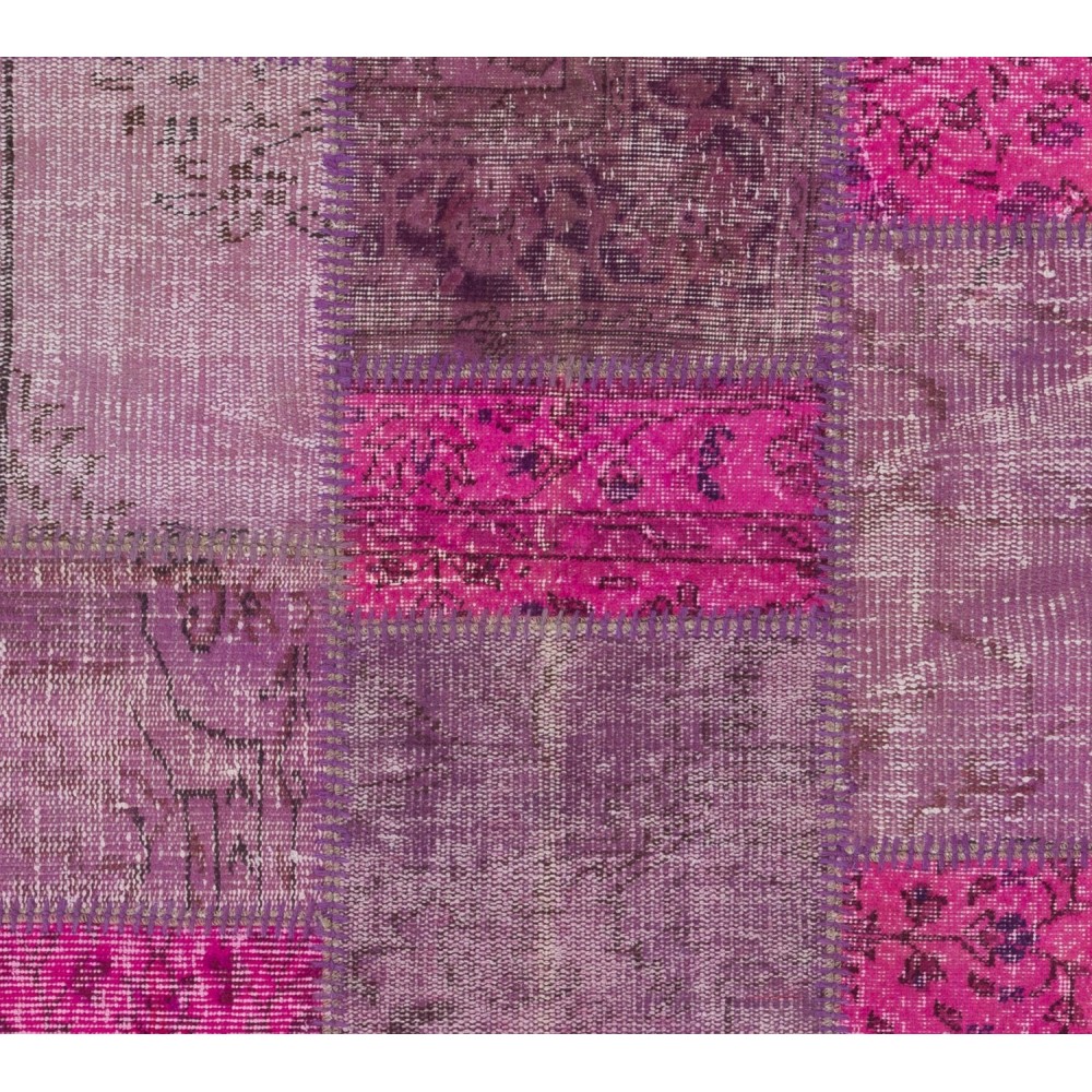 Fuchsia Patchwork Rug Made from Over-Dyed Vintage Carpets Custom Options Av.