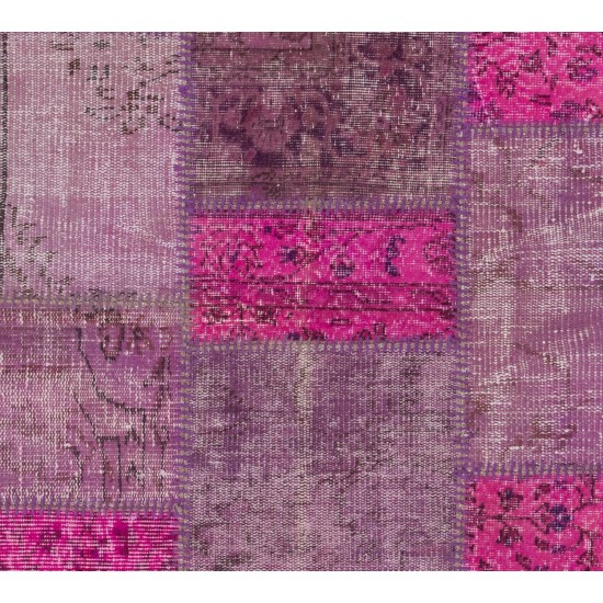 Fuchsia Patchwork Rug Made from Over-Dyed Vintage Carpets Custom Options Av.