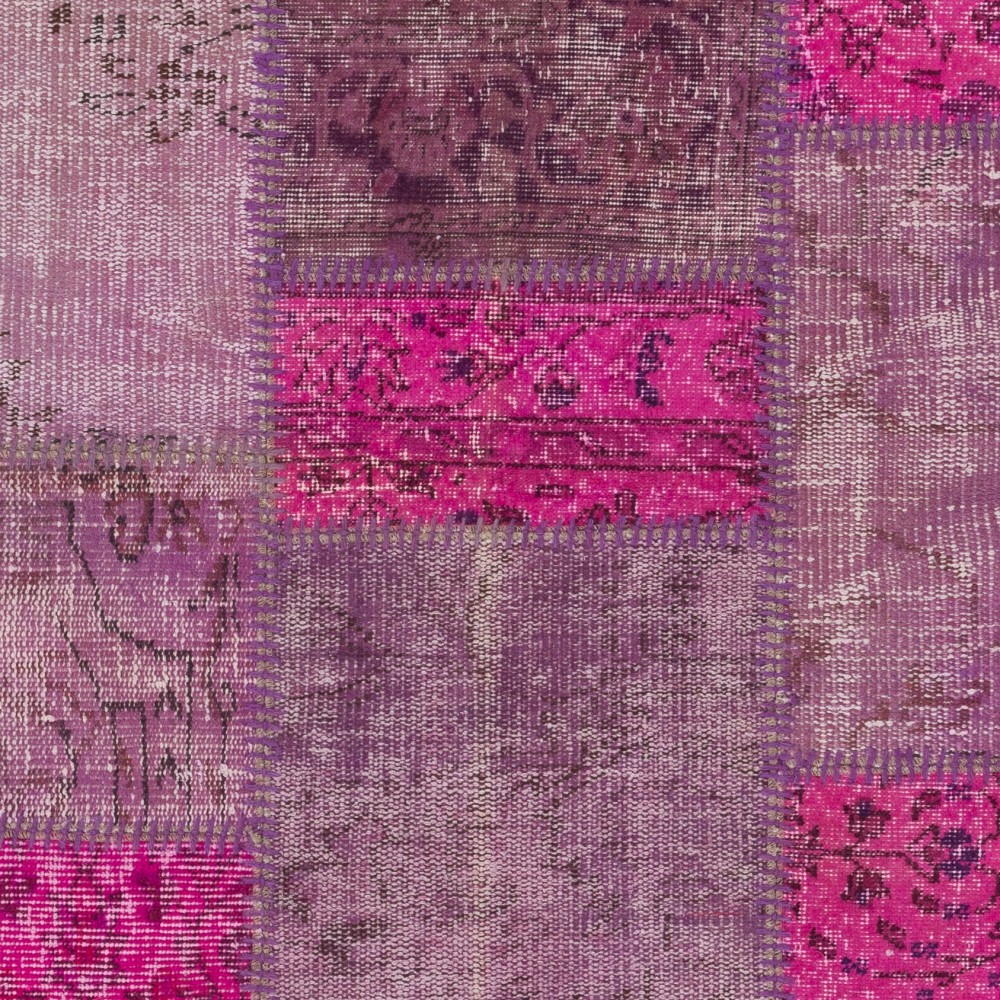 Hand-Knotted Pink and Purple Patchwork Rug | Modern Overdyed Turkish Wool Carpet for Living Room, Bedroom and Kitchen Hand-Knotted Pink and Purple Patchwork Rug | Modern Overdyed Turkish Wool Carpet for Living Room, Bedroom and Kitchen