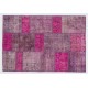 Fuchsia Patchwork Rug Made from Over-Dyed Vintage Carpets Custom Options Av.