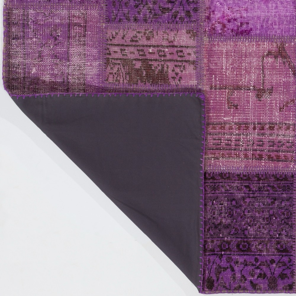 Hand-Knotted Pink and Purple Patchwork Rug | Modern Overdyed Turkish Wool Carpet for Living Room, Bedroom and Kitchen