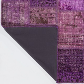 Hand-Knotted Pink and Purple Patchwork Rug | Modern Overdyed Turkish Wool Carpet for Living Room, Bedroom and Kitchen Hand-Knotted Pink and Purple Patchwork Rug | Modern Overdyed Turkish Wool Carpet for Living Room, Bedroom and Kitchen