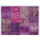 Handmade Patchwork Rug in Pink & Purple Colors. Modern Turkish Carpet, Woolen Floor Covering