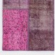 Hand-Knotted Pink and Purple Patchwork Rug | Modern Overdyed Turkish Wool Carpet for Living Room, Bedroom and Kitchen