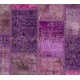 Handmade Patchwork Rug in Pink & Purple Colors. Modern Turkish Carpet, Woolen Floor Covering