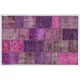 Handmade Patchwork Rug in Pink & Purple Colors. Modern Turkish Carpet, Woolen Floor Covering