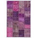 Handmade Patchwork Rug in Pink & Purple Colors. Modern Turkish Carpet, Woolen Floor Covering