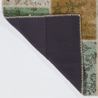 Hand-Knotted Yellow, Blue, Green, Beige Patchwork Rug | Modern Overdyed Turkish Wool Carpet for Living Room, Bedroom and Kitchen Hand-Knotted Yellow, Blue, Green, Beige Patchwork Rug | Modern Overdyed Turkish Wool Carpet for Living Room, Bedroom and Kitchen