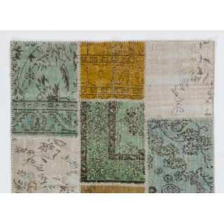 Contemporary Turkish Handmade Patchwork Rug in Yellow, Blue, Green & Beige. Custom Options Available Contemporary Turkish Handmade Patchwork Rug in Yellow, Blue, Green & Beige. Custom Options Available