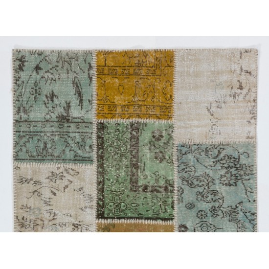 Contemporary Turkish Handmade Patchwork Rug in Yellow, Blue, Green & Beige. Custom Options Available Contemporary Turkish Handmade Patchwork Rug in Yellow, Blue, Green & Beige. Custom Options Available