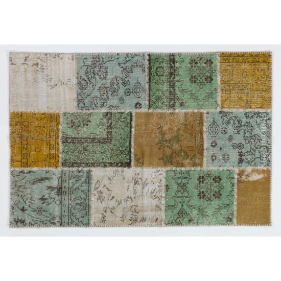 Contemporary Turkish Handmade Patchwork Rug in Yellow, Blue, Green & Beige. Custom Options Available Contemporary Turkish Handmade Patchwork Rug in Yellow, Blue, Green & Beige. Custom Options Available