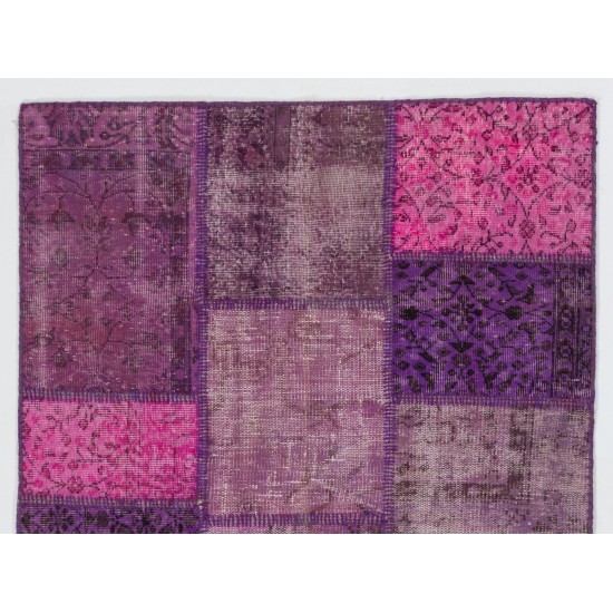 Fuchsia Patchwork Rug Made from Over-Dyed Vintage Carpets Custom Options Av. Fuchsia Patchwork Rug Made from Over-Dyed Vintage Carpets Custom Options Av.