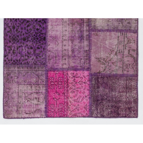 Fuchsia Patchwork Rug Made from Over-Dyed Vintage Carpets Custom Options Av. Fuchsia Patchwork Rug Made from Over-Dyed Vintage Carpets Custom Options Av.