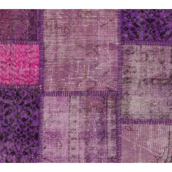 Fuchsia Patchwork Rug Made from Over-Dyed Vintage Carpets Custom Options Av. Fuchsia Patchwork Rug Made from Over-Dyed Vintage Carpets Custom Options Av.