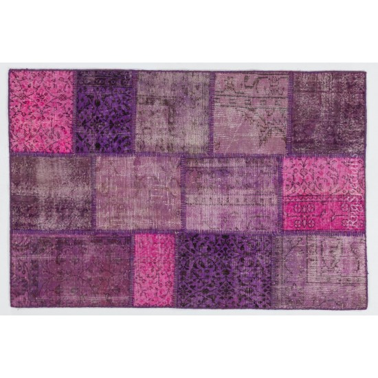 Fuchsia Patchwork Rug Made from Over-Dyed Vintage Carpets Custom Options Av. Fuchsia Patchwork Rug Made from Over-Dyed Vintage Carpets Custom Options Av.