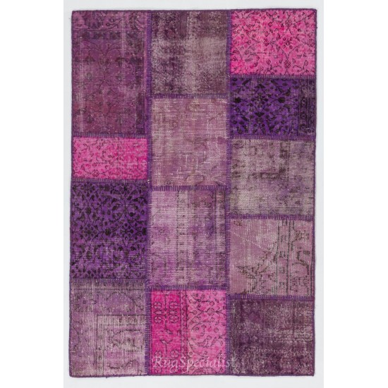 Fuchsia Patchwork Rug Made from Over-Dyed Vintage Carpets Custom Options Av. Fuchsia Patchwork Rug Made from Over-Dyed Vintage Carpets Custom Options Av.