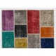 Multicolor Handmade Patchwork Rug Made from Over-Dyed Vintage Carpets