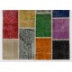 Multicolor Handmade Patchwork Rug Made from Over-Dyed Vintage Carpets