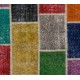 Multicolor Handmade Patchwork Rug Made from Over-Dyed Vintage Carpets