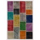 Multicolor Handmade Patchwork Rug Made from Over-Dyed Vintage Carpets