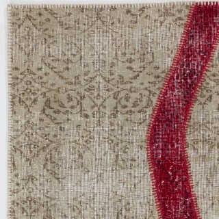 Vintage Beige and Red Patchwork Rug | Hand-Knotted Overdyed Turkish Wool Carpet for Living Room, Bedroom and Guest Room Vintage Beige and Red Patchwork Rug | Hand-Knotted Overdyed Turkish Wool Carpet for Living Room, Bedroom and Guest Room