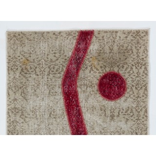 Custom Unique Design Handmade Vintage Patchwork Rug in Red and Beige. Modern Turkish Carpet. Woolen Floor Covering Custom Unique Design Handmade Vintage Patchwork Rug in Red and Beige. Modern Turkish Carpet. Woolen Floor Covering