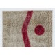 Custom Unique Design Handmade Vintage Patchwork Rug in Red and Beige. Modern Turkish Carpet. Woolen Floor Covering