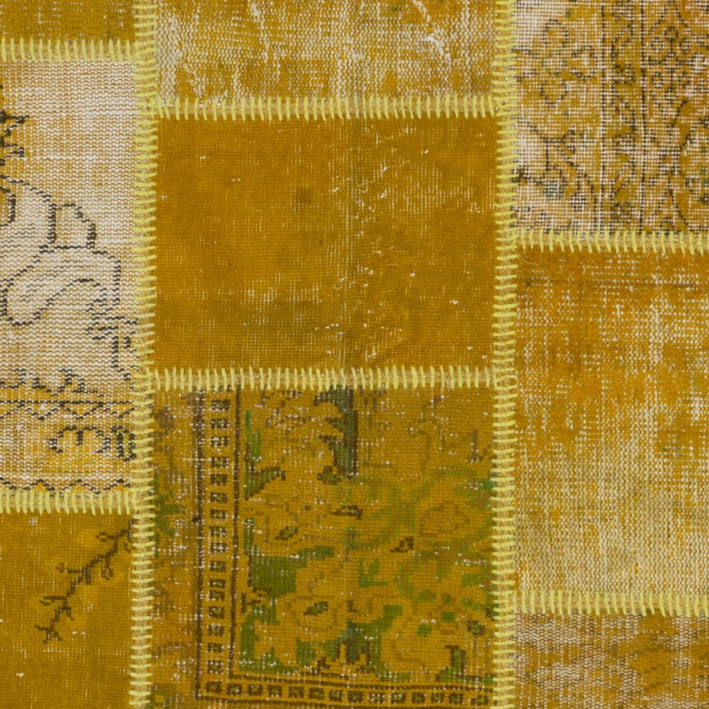 Hand-Knotted Yellow Overdyed Patchwork Rug | Contemporary Turkish Wool Carpet for Living Room, Bedroom and Kitchen Hand-Knotted Yellow Overdyed Patchwork Rug | Contemporary Turkish Wool Carpet for Living Room, Bedroom and Kitchen