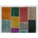 Multicolor Handmade Patchwork Rug Made from Over-Dyed Vintage Carpets