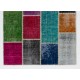 Multicolor Handmade Patchwork Rug Made from Over-Dyed Vintage Carpets