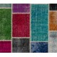 Multicolor Handmade Patchwork Rug Made from Over-Dyed Vintage Carpets