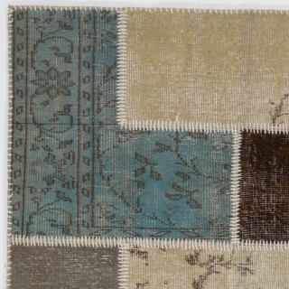 Contemporary Beige, Gray, Black and Brown Patchwork Rug | Hand-Knotted Overdyed Turkish Wool Carpet for Living Room and Bedroom Contemporary Beige, Gray, Black and Brown Patchwork Rug | Hand-Knotted Overdyed Turkish Wool Carpet for Living Room and Bedroom