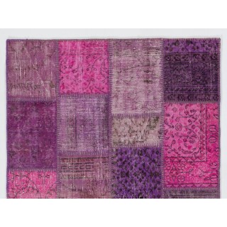 Handmade Patchwork Rug in Pink & Purple Colors. Modern Turkish Carpet, Woolen Floor Covering Handmade Patchwork Rug in Pink & Purple Colors. Modern Turkish Carpet, Woolen Floor Covering