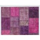 Handmade Patchwork Rug in Pink & Purple Colors. Modern Turkish Carpet, Woolen Floor Covering