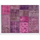 Handmade Patchwork Rug in Pink & Purple Colors. Modern Turkish Carpet, Woolen Floor Covering