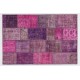 Handmade Patchwork Rug in Pink & Purple Colors. Modern Turkish Carpet, Woolen Floor Covering