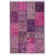 Handmade Patchwork Rug in Pink & Purple Colors. Modern Turkish Carpet, Woolen Floor Covering