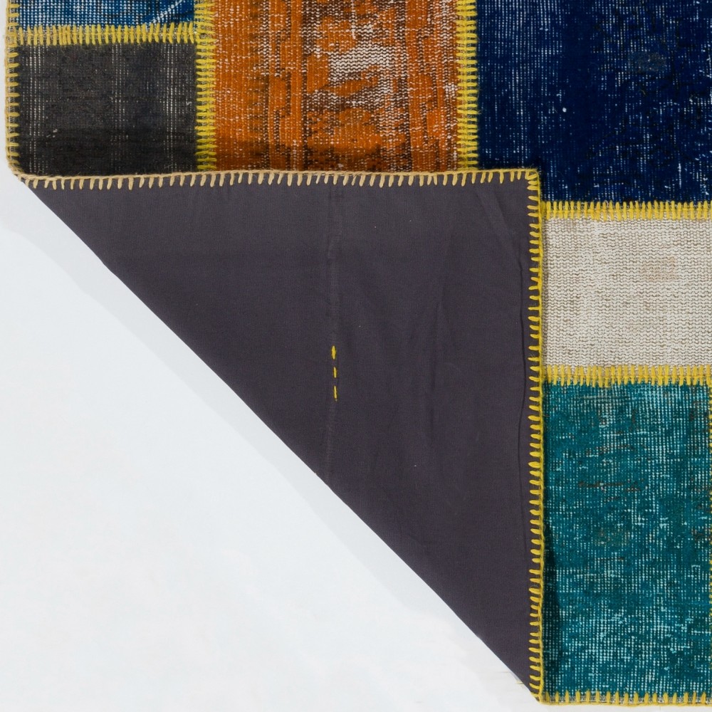Multicolor Turkish Patchwork Rug | Handknotted Eclectic Style Overdyed Carpet for Modern Living Room Multicolor Turkish Patchwork Rug | Handknotted Eclectic Style Overdyed Carpet for Modern Living Room