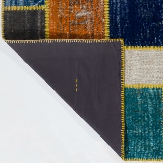 Multicolor Turkish Patchwork Rug | Handknotted Eclectic Style Overdyed Carpet for Modern Living Room