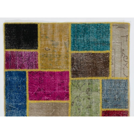 Handmade Patchwork Rug Made from Over-Dyed Vintage Carpets. Custom Options Av.