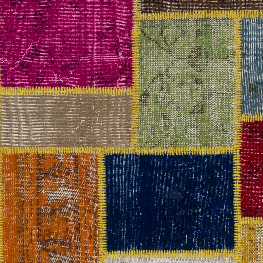 Multicolor Turkish Patchwork Rug | Handknotted Eclectic Style Overdyed Carpet for Modern Living Room Multicolor Turkish Patchwork Rug | Handknotted Eclectic Style Overdyed Carpet for Modern Living Room