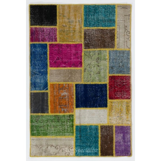 Handmade Patchwork Rug Made from Over-Dyed Vintage Carpets. Custom Options Av.