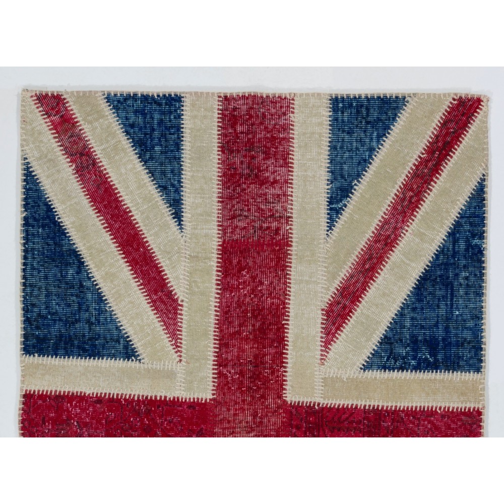Union Jack British Flag Design Patchwork Rug Made from Re-Dyed Vintage Carpets