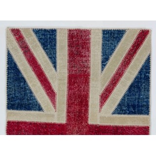 Union Jack British Flag Design Patchwork Rug Made from Re-Dyed Vintage Carpets Union Jack British Flag Design Patchwork Rug Made from Re-Dyed Vintage Carpets