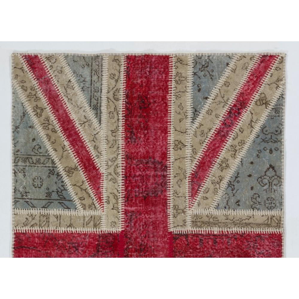 Union Jack British Flag Design Patchwork Rug Made from Re-Dyed Vintage Carpets