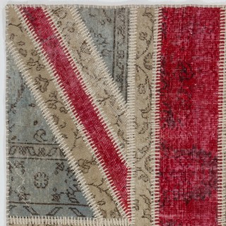 Modern Handmade Patchwork Rug with Union Jack British Flag Design | Hand-Knotted Turkish Carpet Modern Handmade Patchwork Rug with Union Jack British Flag Design | Hand-Knotted Turkish Carpet